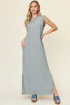 Double Take Full Size Texture Mock Neck Sleeveless Maxi Dress Cloudy Blue