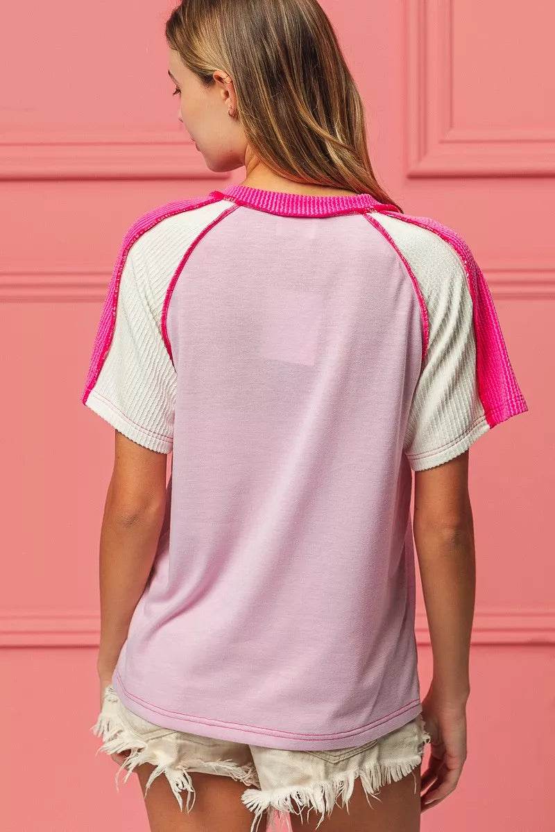 BiBi V-Neck Jersey Knit Top With Cord Rib Detailing - Comfortable & Stylish Combo - Store 42