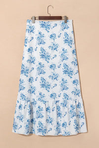 Split Asymmetrical Ruffled Printed Skirt