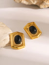 18K Gold-Plated Stainless Steel Agate Earrings Black One Size