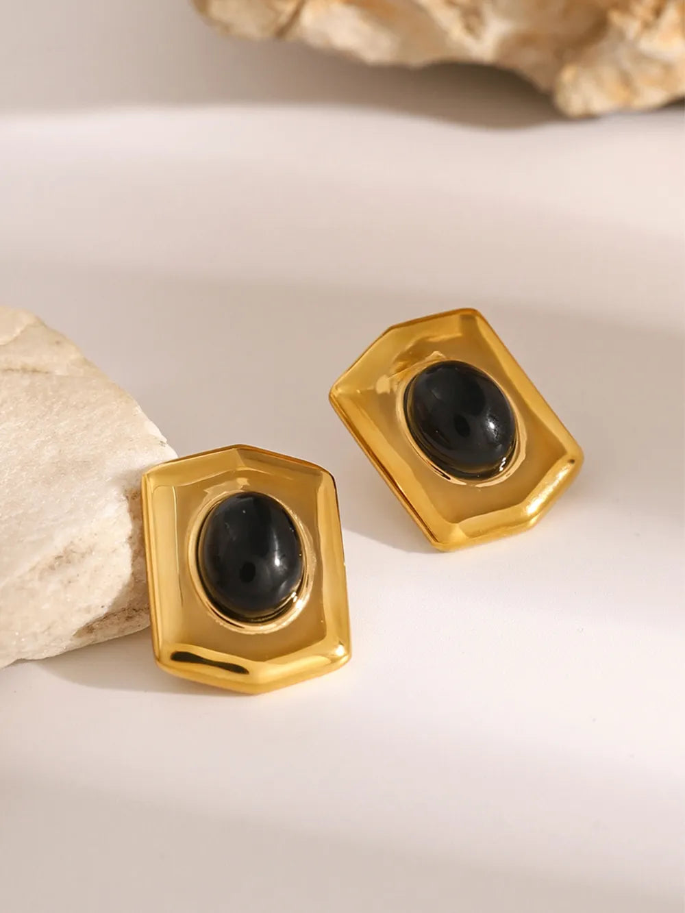 Stunning 18K Gold-Plated Stainless Steel Agate Earrings - Elegant Accessories for Any Occasion
