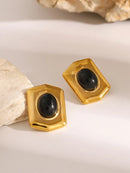 18K Gold-Plated Stainless Steel Agate Earrings Black One Size