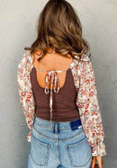 Scoop Neck Printed Flounce Sleeve Bodysuit - Store 42