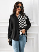 Checkered Pattern Long Sleeve Shirt Black White