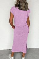 Side Split Round Neck Cap Sleeve T-Shirt Dress