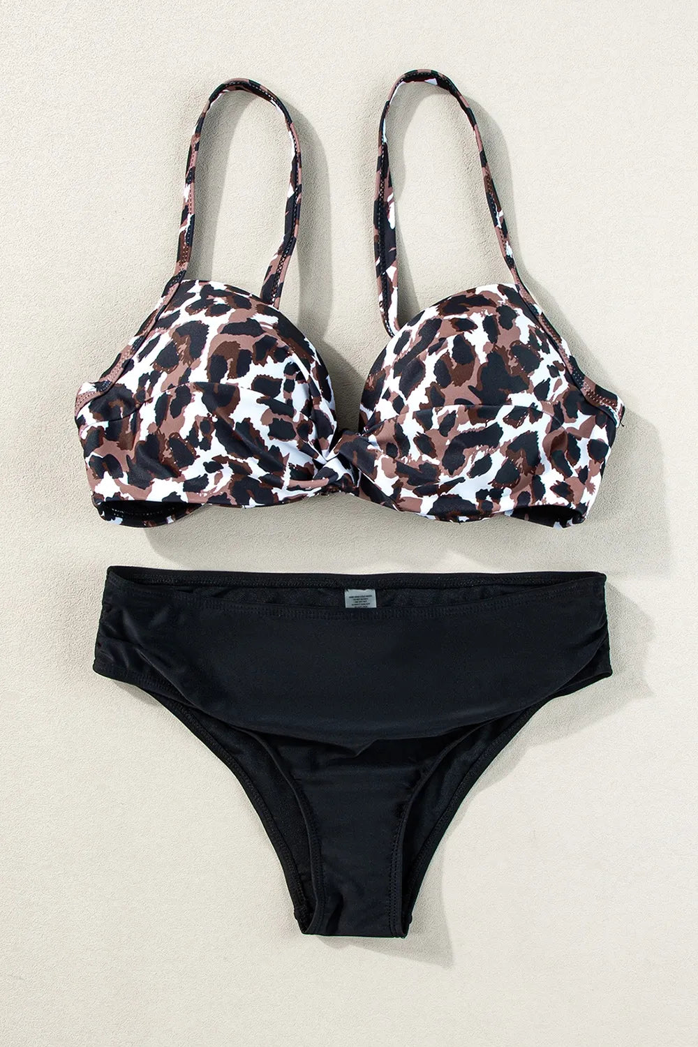 Leopard Print Sweetheart Neck Two-Piece Bikini Set with Removable Padding & Stretchy Comfort