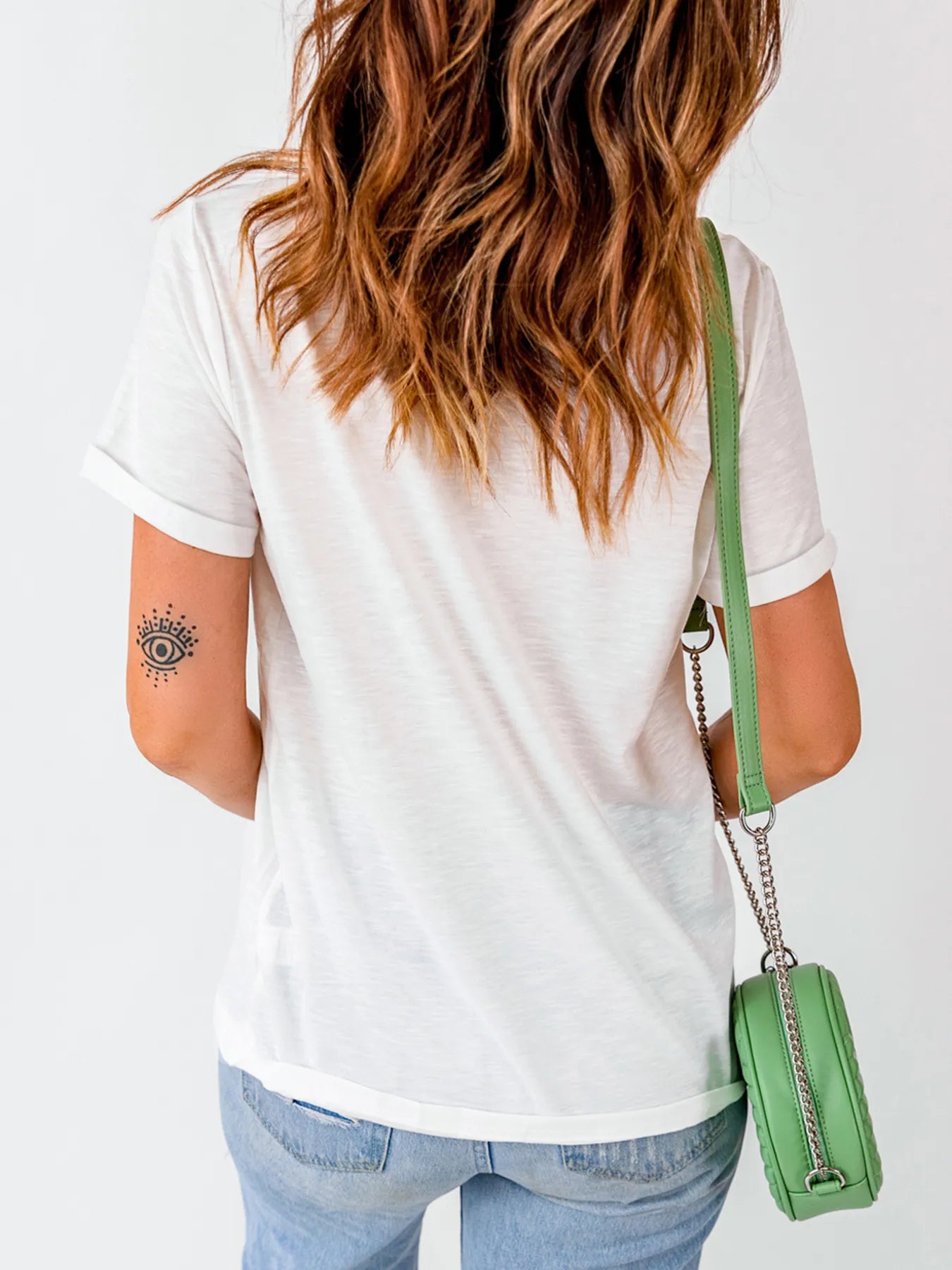 Checkered Bowknot Graphic Crew Neck T Shirt