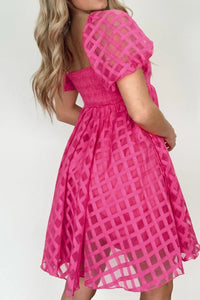 Plaid Puff Sleeve Babydoll Dress