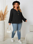 Honey Plus Size Openwork Notched Button Front Blouse - Store 42
