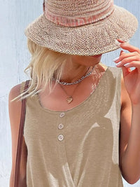 Full Size Twisted Hem Button Detail Tank Plus Size