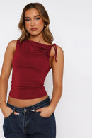 Ruched Tied Solid Color Tank