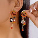 Halloween Pumpkin Drop Earrings Orange One Size