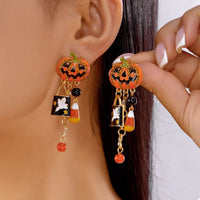 Halloween Pumpkin Drop Earrings Orange One Size