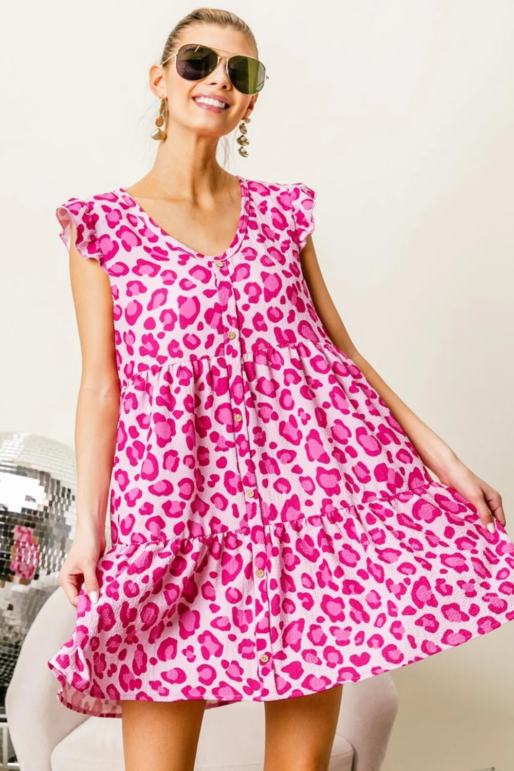 Fierce Leopard Print Cap Sleeve Tiered Mini Dress for Trendy Summer Style