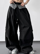 Wide Leg Pants with Checkered Detail