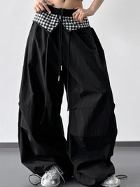 Wide Leg Pants with Checkered Detail
