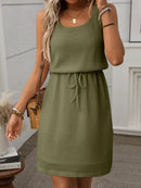 Waffle-Knit Drawstring Mini Tank Dress