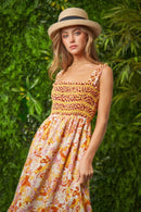 Davi & Dani Multi Smocked Bodice Geo Ruffle Strappy Midi Dress