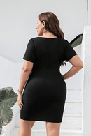 Trendy Plus Size Mini Dress with Cutout Design, Tie Front, and Short Sleeves - Classy & Chic - Store 42