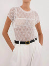 Sheer Lace Short Sleeve Top with Round Neck - Slightly Stretchy & Stylish - Store 42