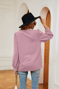 Stylish Contrast Puff Sleeve Blouse - Opaque, Slightly Stretchy, 100% Polyester - Store 42