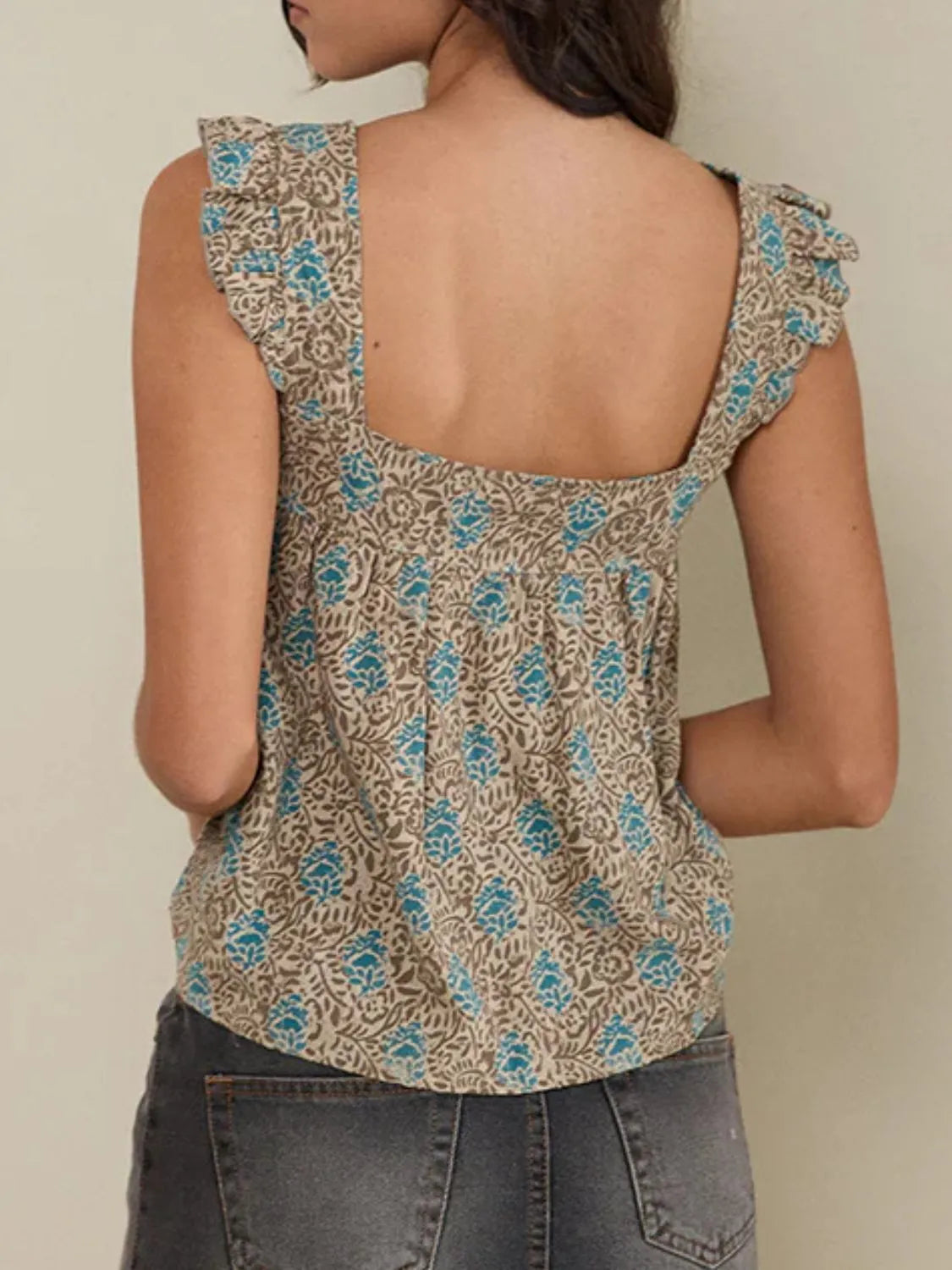 Ruffled Plaid Square Neck Tank