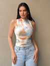 Printed Mock Neck Ruched Tank Sherbet