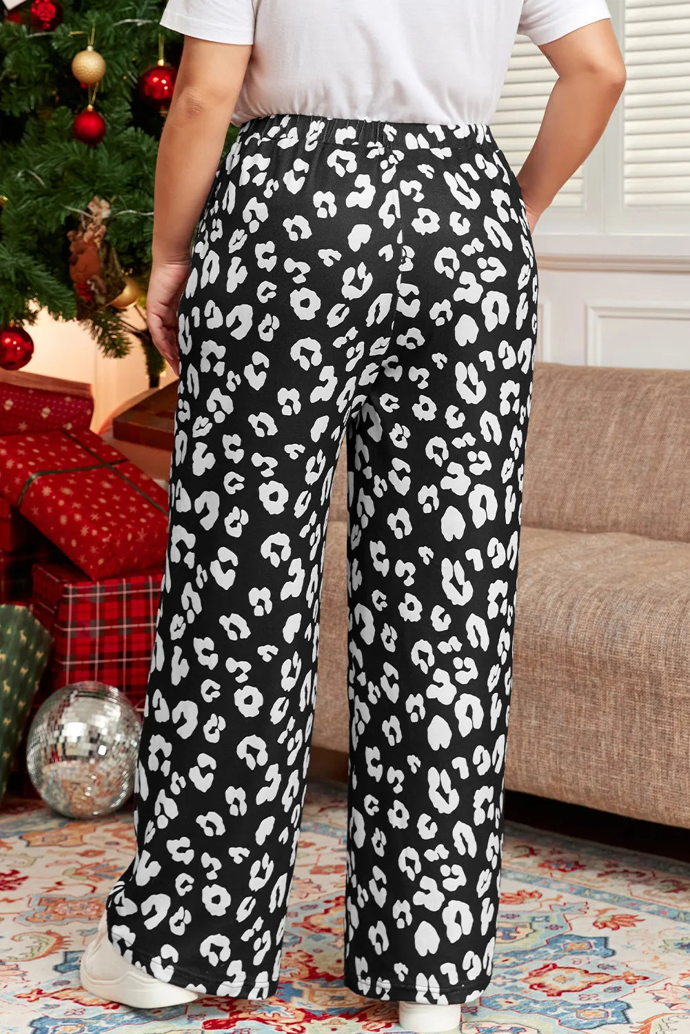 Plus Size Leopard Print Pants with Elastic Waist, Opaque Fabric, Comfortable Fit for Everyday Style
