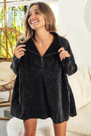 BiBi Vintage Washed Oversized Quilted Half Zip Sweatshirt with Fleece Lining and Ribbed Cuffs - Store 42