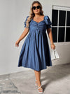 Honey Plus Size Ruched Sweetheart Neck Dress with Flounce Sleeves - Knee Length A-Line Style - Store 42