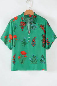 Floral Print Notched Short Sleeve Blouse