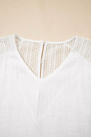 Lace Crochet Button Back V-Neck T-Shirt - Semi-Sheer 100% Cotton Top for Stylish Comfort - Store 42