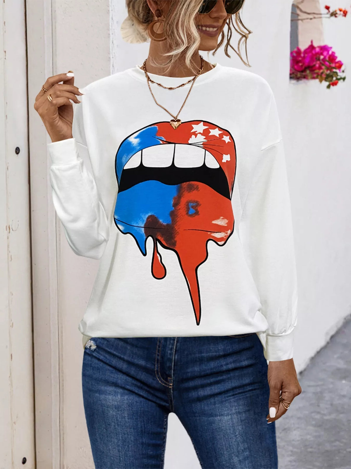 White/Lip Print / S
