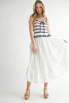MABLE Crochet Stripe Knit Eyelet Mix Midi Dress Off White