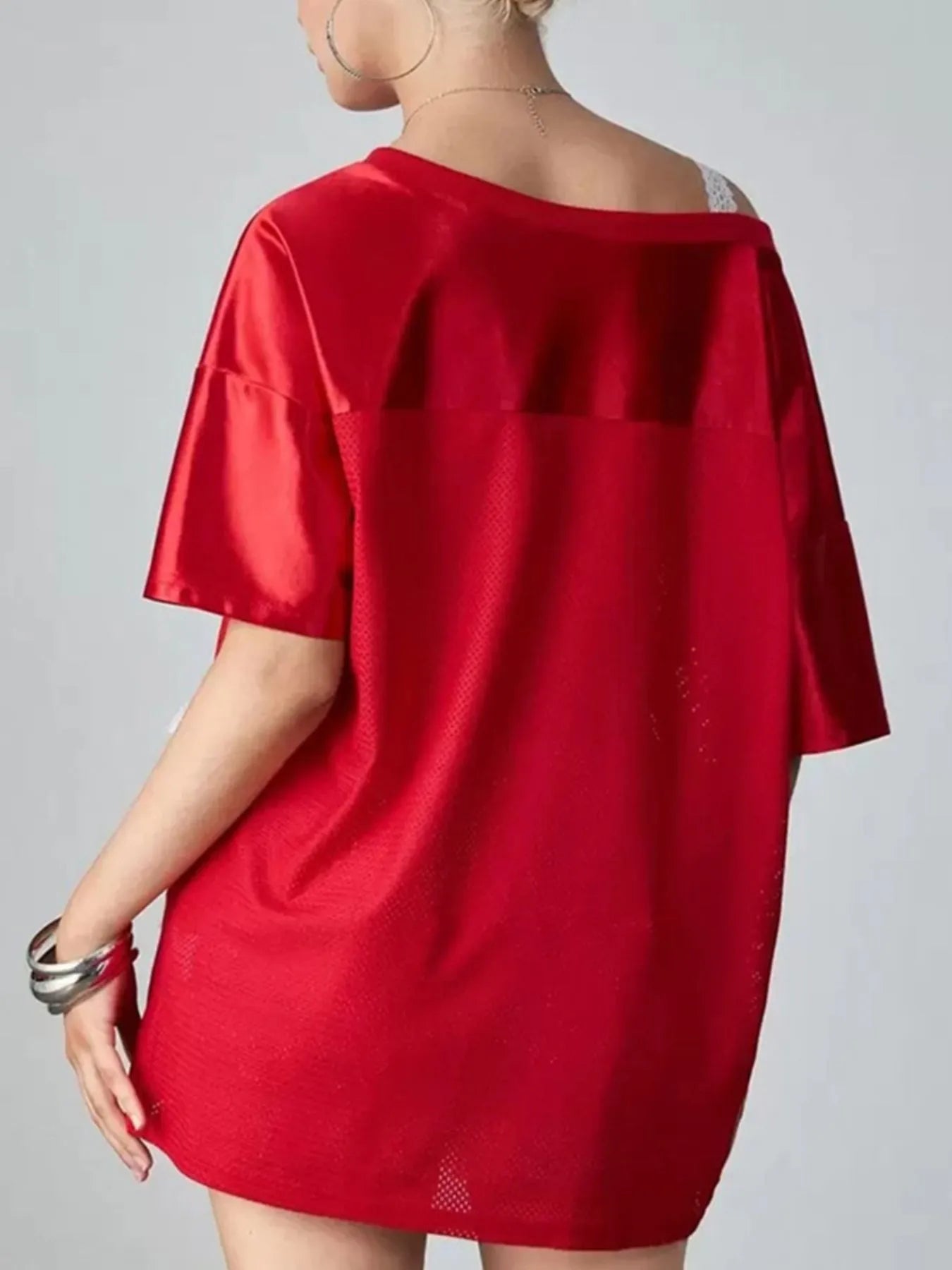 Trendy Oversized Number 98 Half Sleeve T-Shirt with Lace and Bow Detail for Casual Style