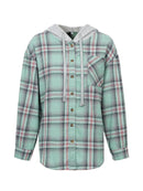 Plaid Button-Up Hooded Shirt Green