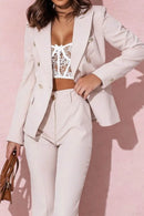 Full Size Lapel Collar Long Sleeve Blazer and Pants Set Plus Size - Store 42