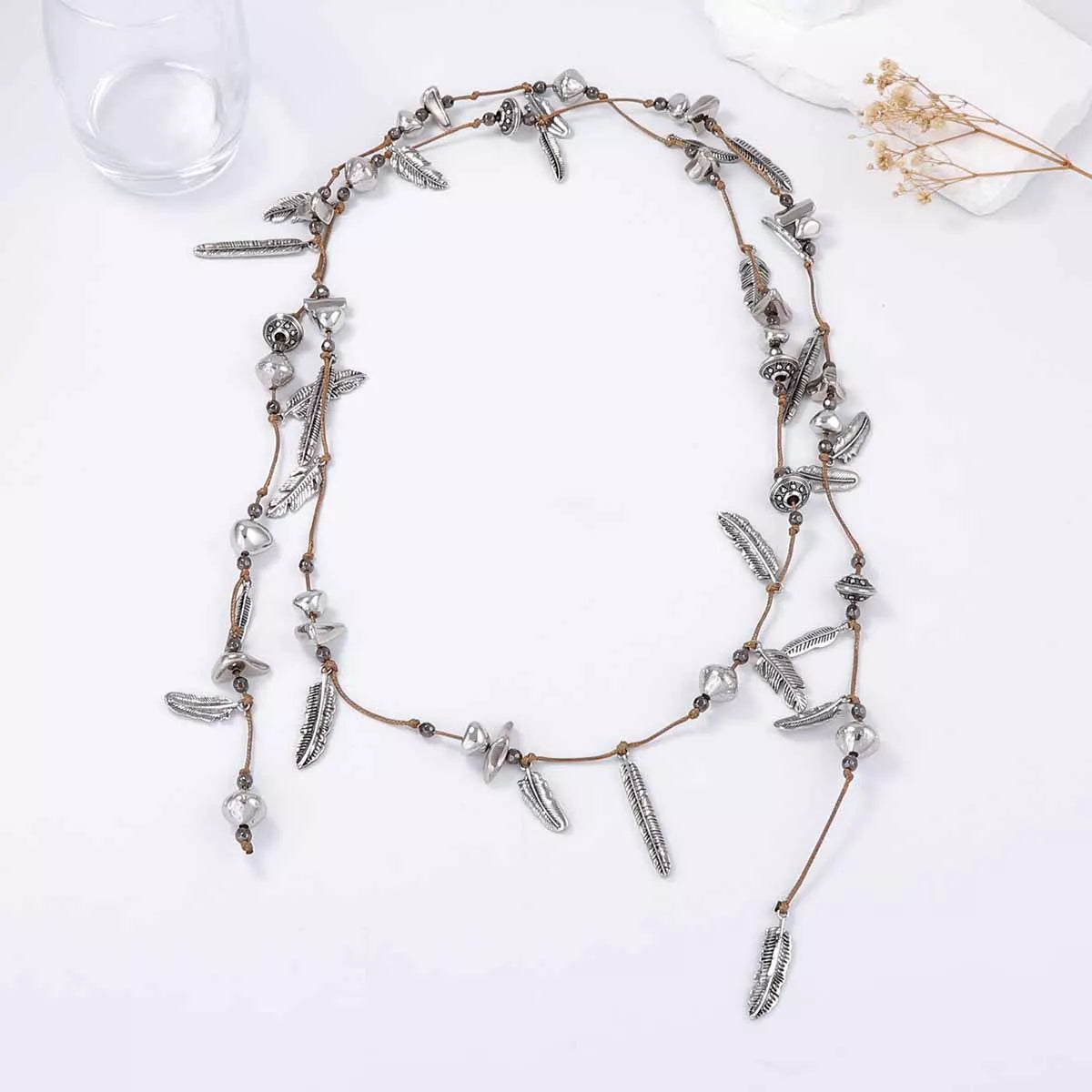 Stylish Leaf Chain Layered Necklace - Platinum-Plated Zinc Alloy with 57.9" Length