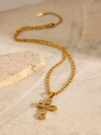 18K Gold-Plated Stainless Steel Zircon Cross Pendant Necklace - Elegant Christian Jewelry - Store 42