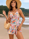 Twisted Front Crisscross Double Spaghetti Strap One-Piece Swimwear Orange