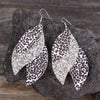 Leopard Print Leather Leaf Drop Earrings Silver One Size