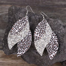 Leopard Print Leather Leaf Drop Earrings Silver One Size