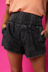 High Waist Raw Hem Denim Shorts Black