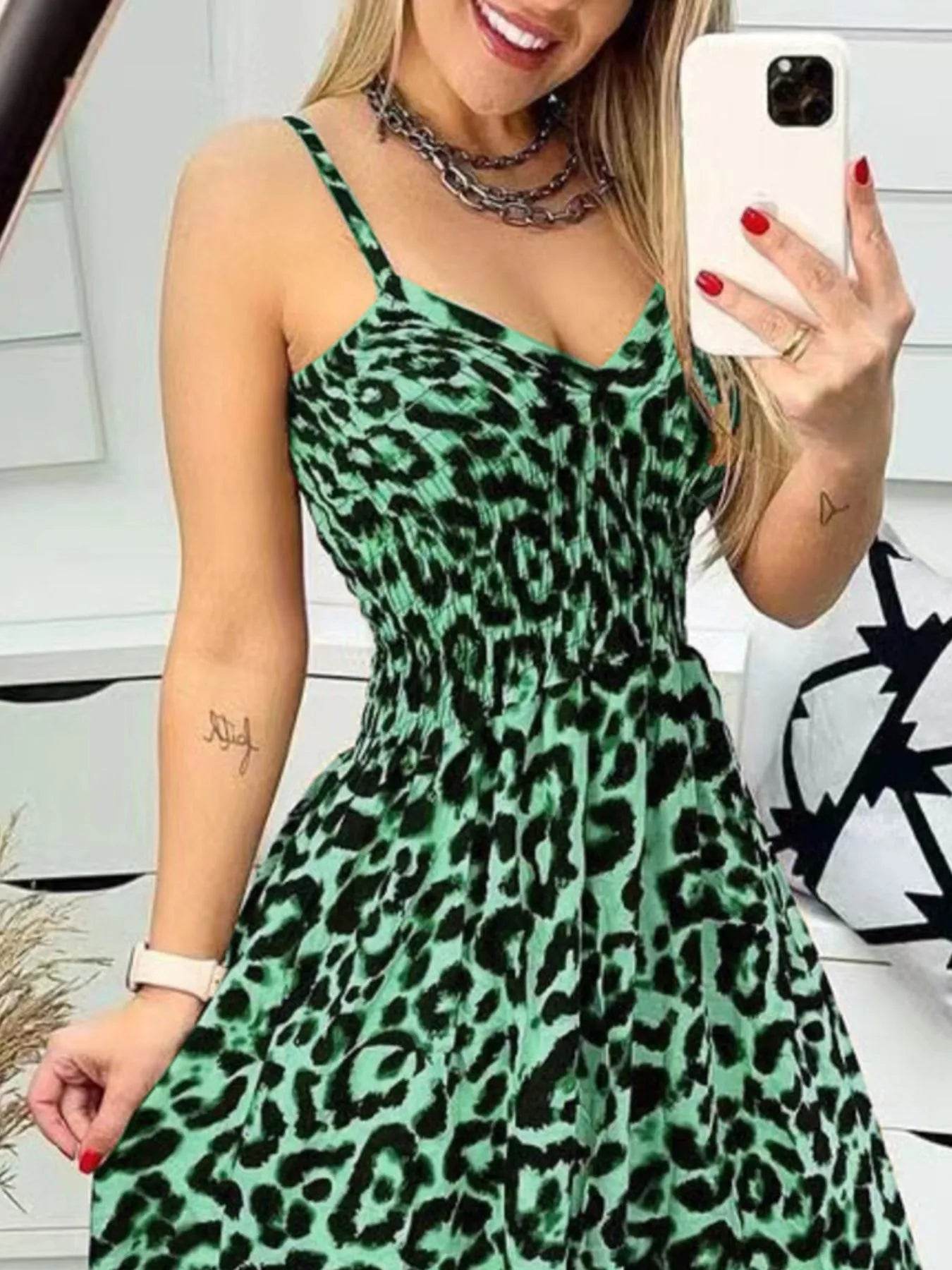Full Size Leopard Print Spaghetti Strap Maxi Dress Plus Size - Store 42