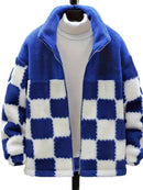 Checkered Fleece Oversized Zip Up Jacket