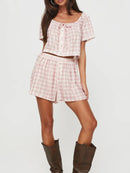 Gingham Check Top and Shorts Two-Piece Casual Set