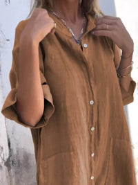 Full Size Casual Linen Button-Down Shirt Dress Plus Size - Store 42