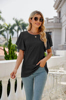 Trendsi Eyelet Flutter Sleeve Semi-Sheer Round Neck Casual Top - 100% Polyester - Store 42
