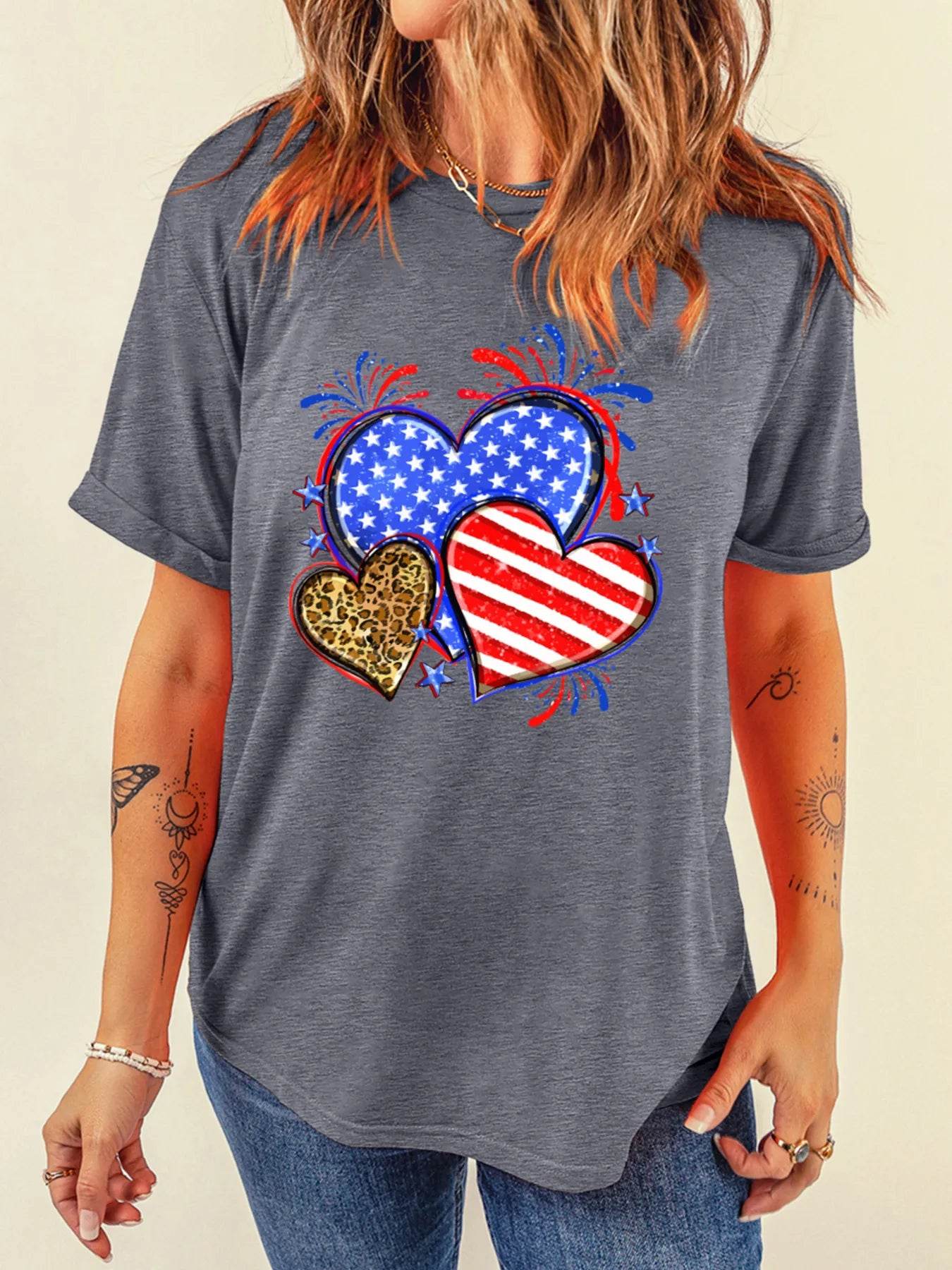 American Heart Graphic T-Shirt for Women - Soft Stretchy Round Neck Tee in Various Sizes