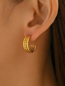 18K Gold-Plated Textured Triple Band Hoop Earrings - Store 42